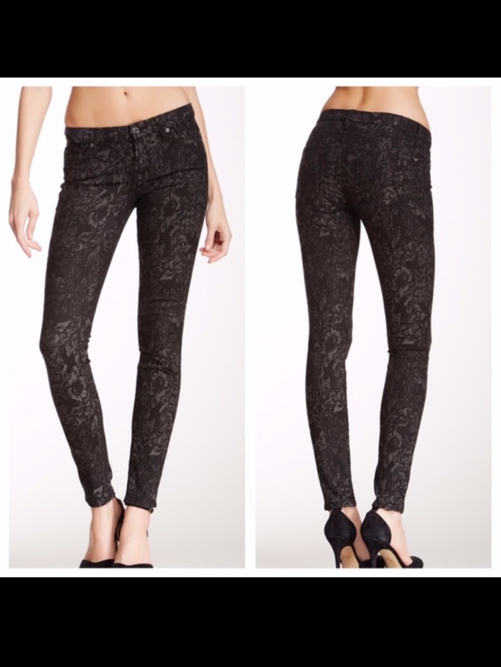 7 For All Mankind Gwenevere Floral Jacquard Skinny Jeans – Luxe Pattern - Sz 24